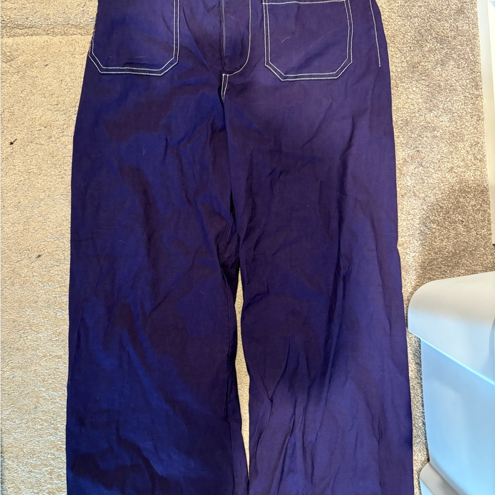 Maeve Anthropologie Colette Crop Wide Leg Pant Contrast Stitch Edition Purple 29